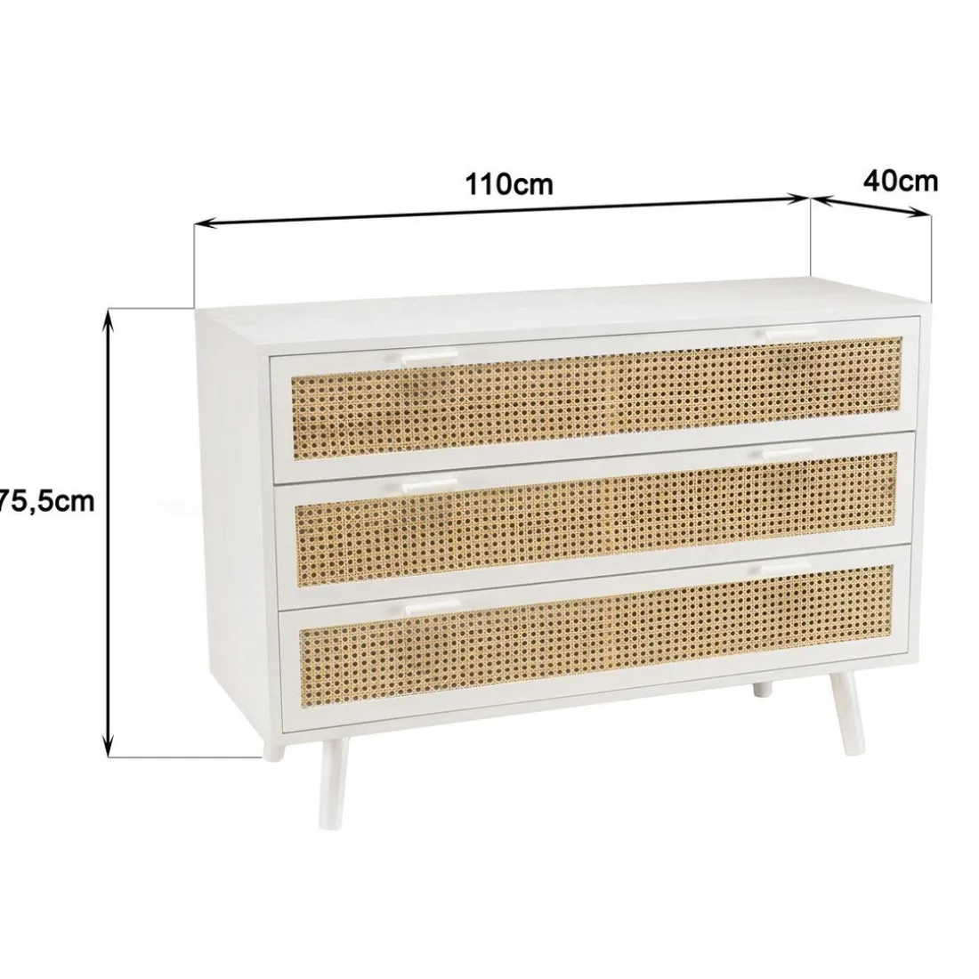 Commode blanche 3 tiroirs cannage naturel SANDRO