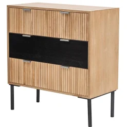 Commode Chambre Scandinave Bois Metal 3 Tiroirs Rangement Marron