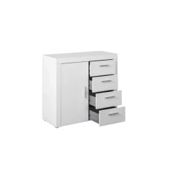 Commode CORBET 1 Porte 4 Tiroirs Blanc Brillant