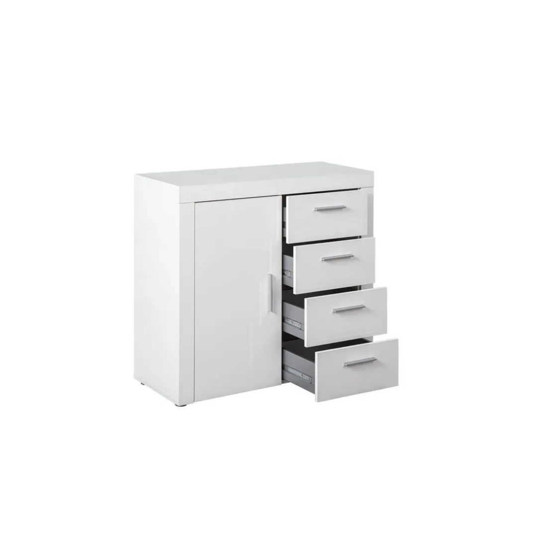 Commode CORBET 1 Porte 4 Tiroirs Blanc Brillant