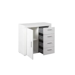 Commode CORBET 1 Porte 4 Tiroirs Blanc Brillant