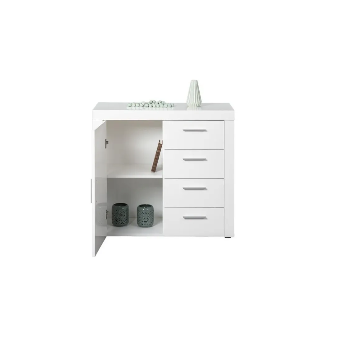 Commode CORBET 1 Porte 4 Tiroirs Blanc Brillant