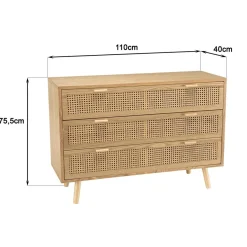 Commode couleur naturel 3 tiroirs cannage RODRIGO