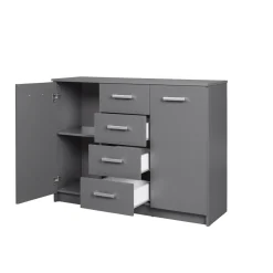 Commode ELENZIO gris 2 portes 4 tiroirs