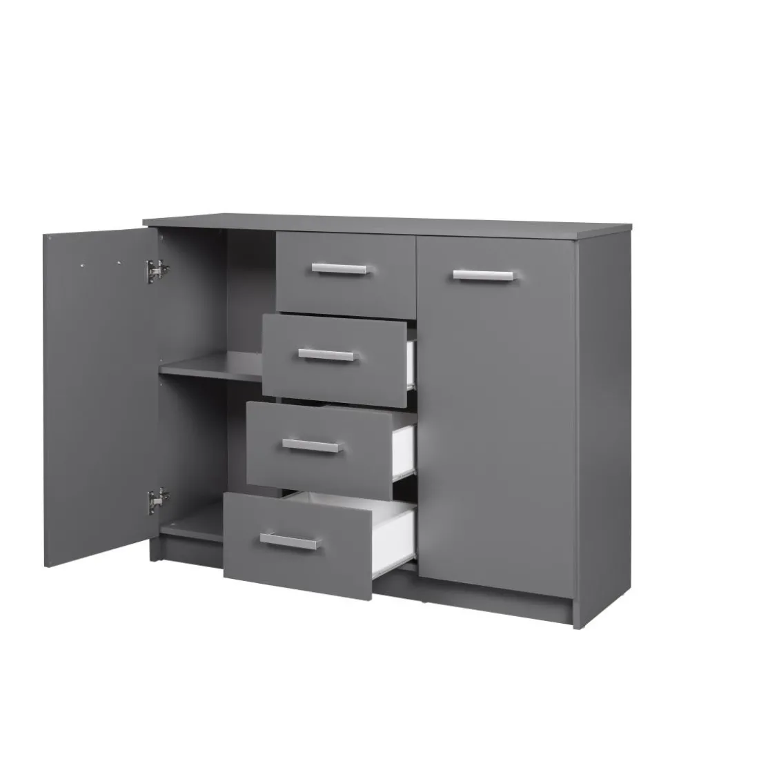Commode ELENZIO gris 2 portes 4 tiroirs