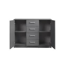Commode ELENZIO gris 2 portes 4 tiroirs