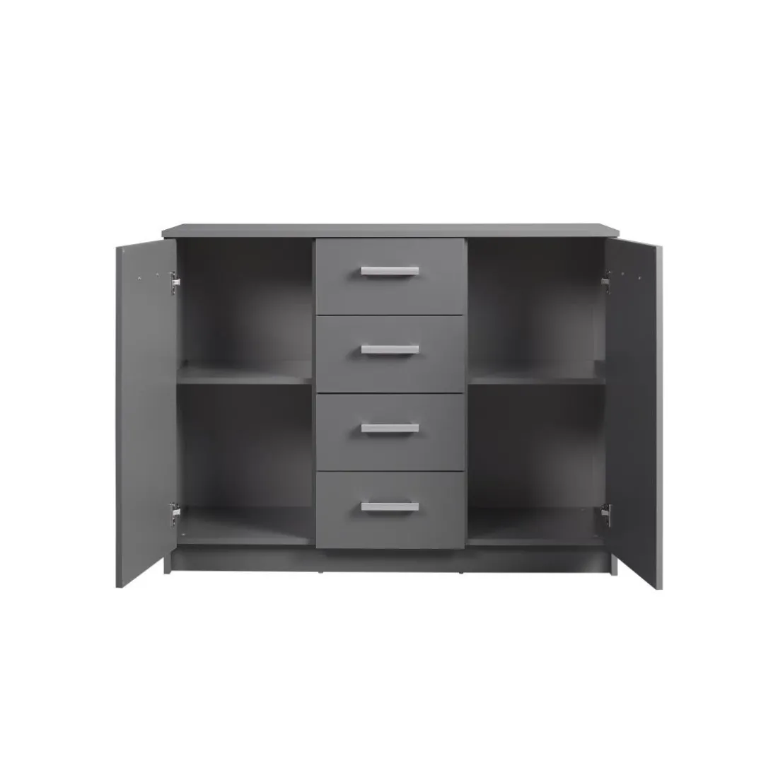 Commode ELENZIO gris 2 portes 4 tiroirs