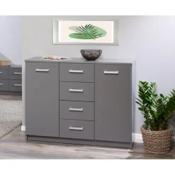 Commode ELENZIO gris 2 portes 4 tiroirs
