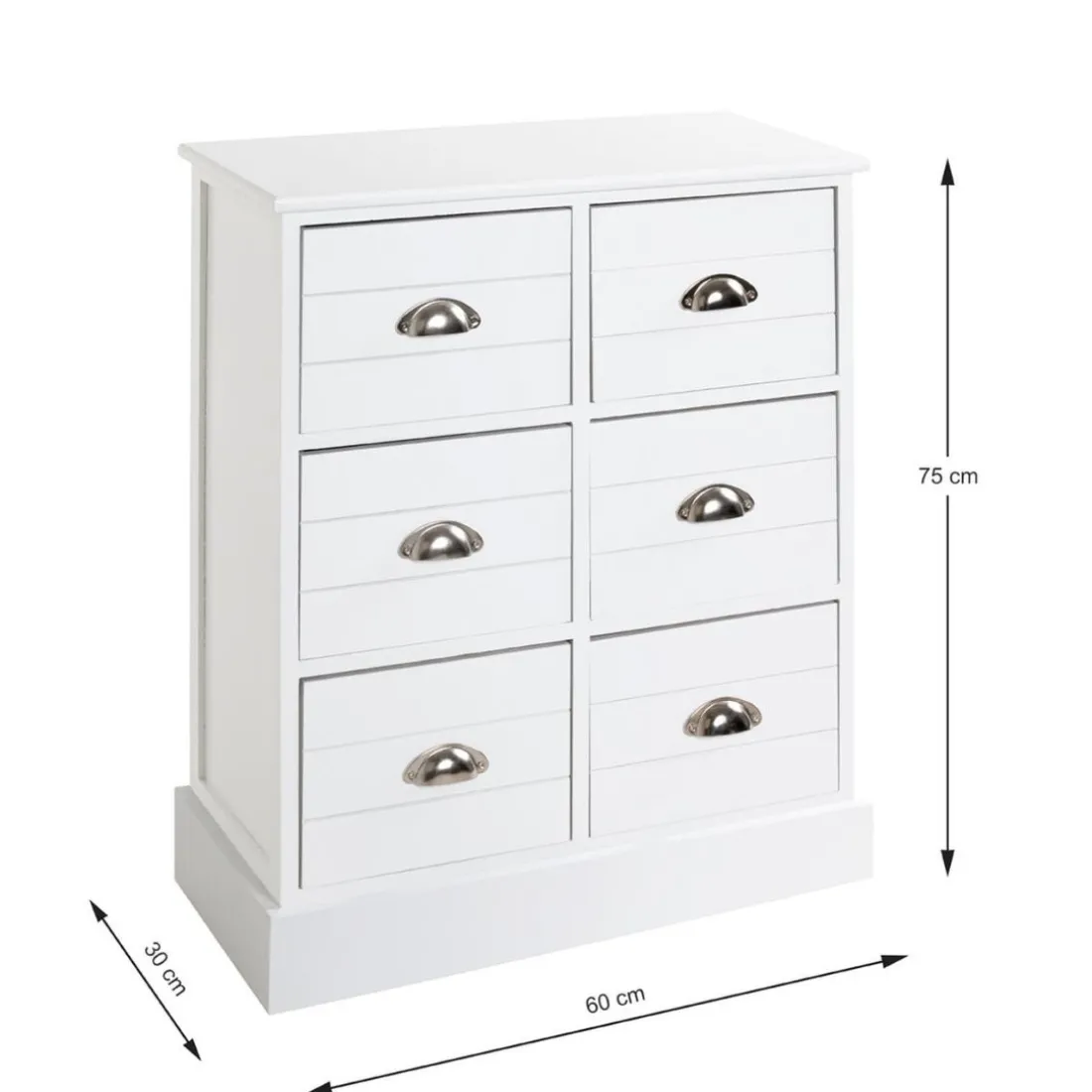commode en bois massif à 6 tiroirs