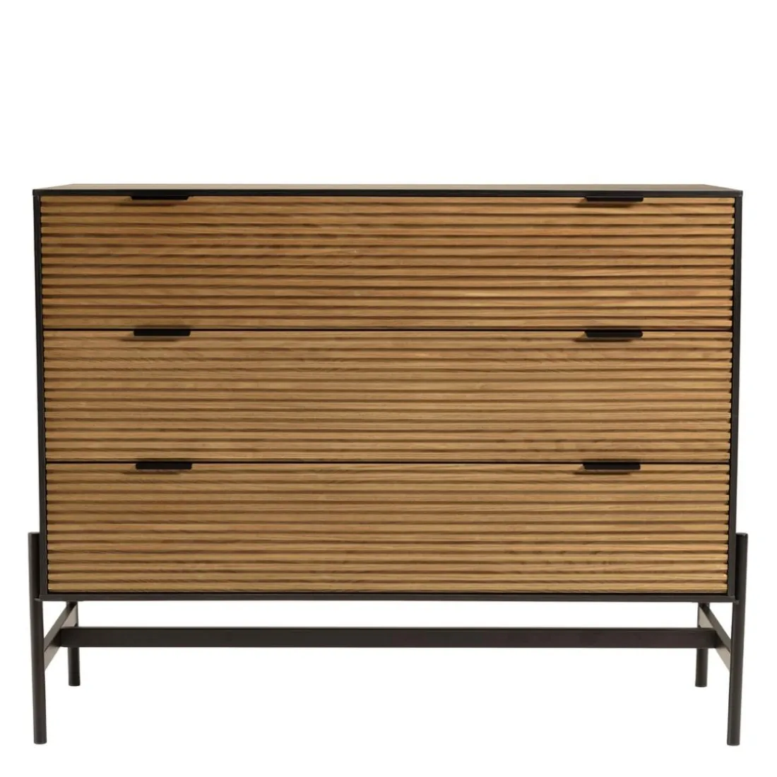 Commode marron et noire 3 tiroirs Pin pieds métal noir