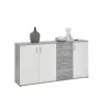 Comode 3 portes et 4 tiroirs ALBI 3 gris béton et blanc