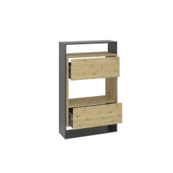 Comode haute avec 2 tiroirs VERONA 2 gris et naturel
