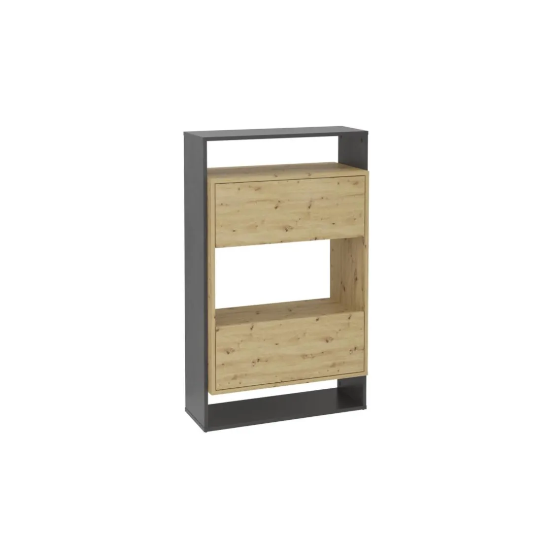Comode haute avec 2 tiroirs VERONA 2 gris et naturel