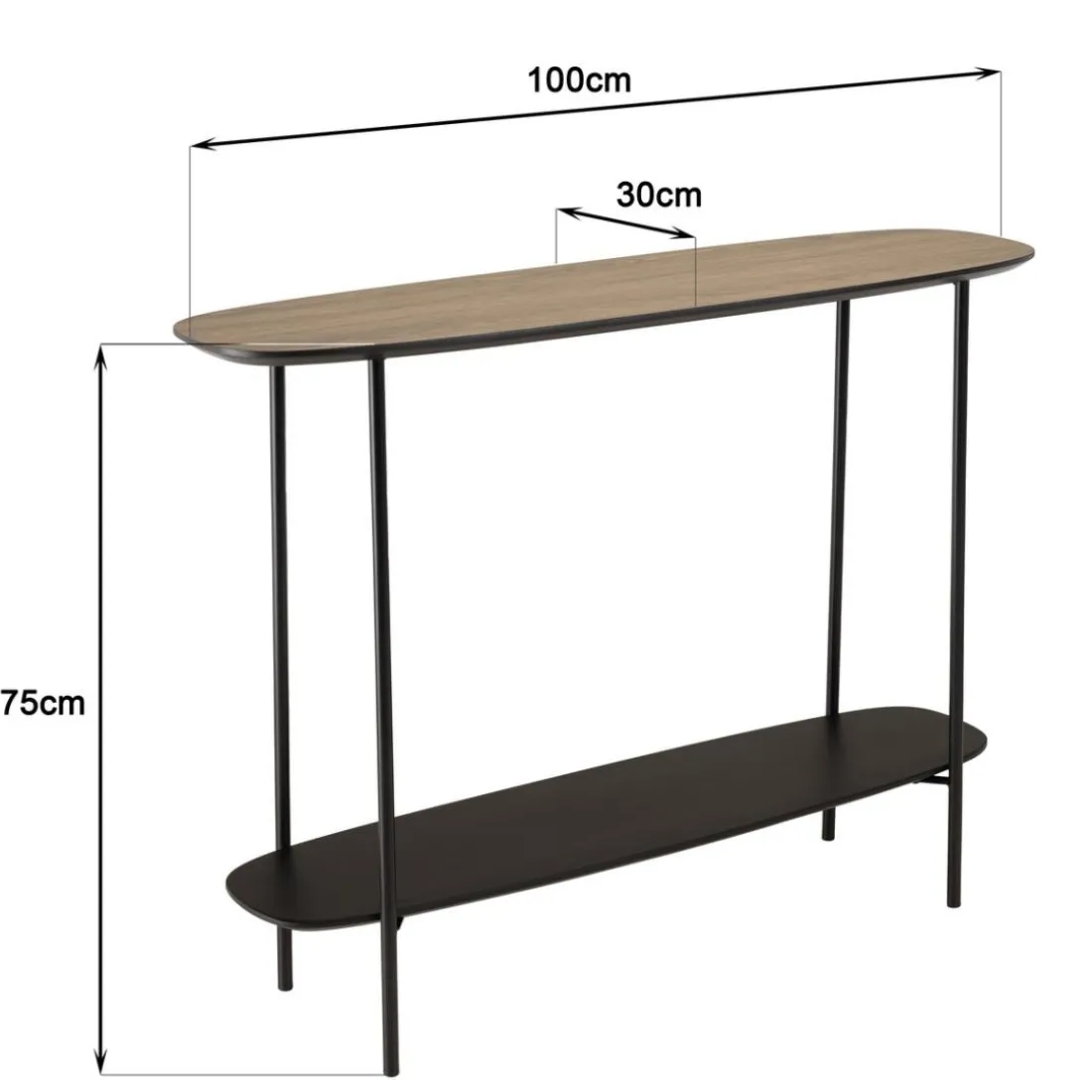 Console 2 plateaux bi-matière mocha noir pieds métal JULIA