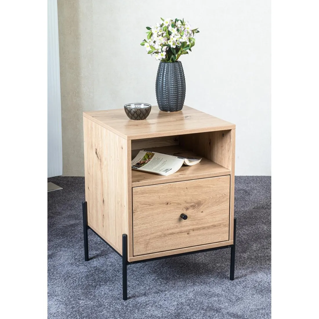 Console 1 tiroir et 1 étagère décor chêne
