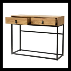 Console 2 tiroirs avec pieds en métal effet chêne Beige