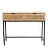 Console 2 tiroirs cannage naturel pieds métal noir MARCEAU