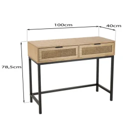 Console 2 tiroirs cannage naturel pieds métal noir MARCEAU