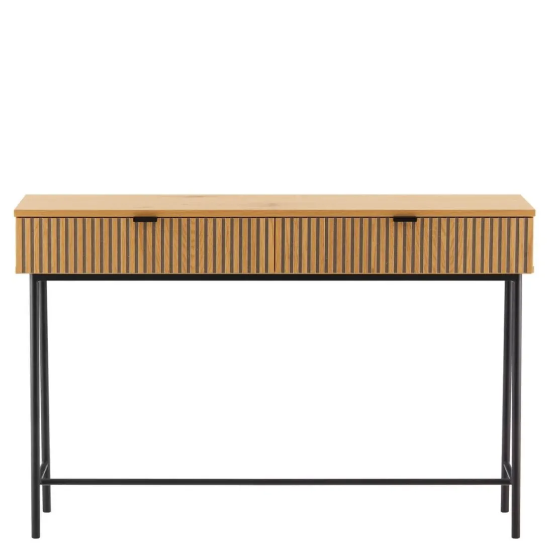 Console 2 tiroirs décor effet bois rainuré noir naturel SCOTT