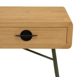 Console 2 tiroirs en pin couleur naturelle et pieds métal vert HELENA