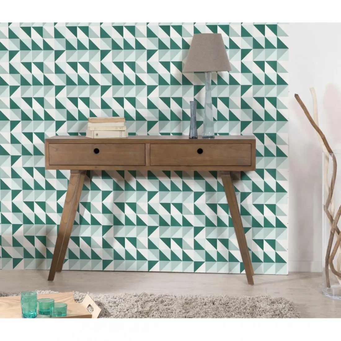 Console 2 tiroirs style scandinave - Cannelle