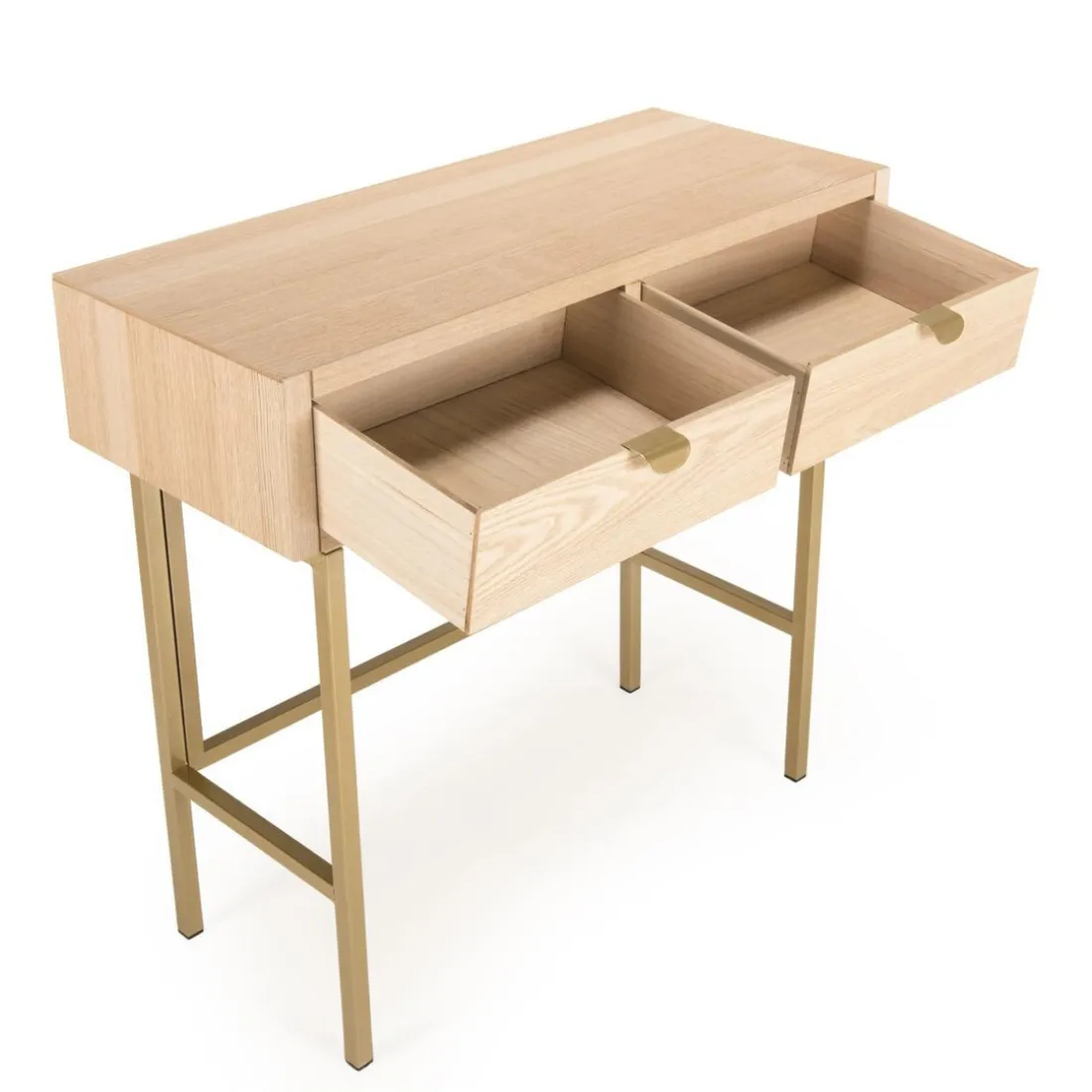 Console ALINE 2 Tiroirs Pieds Métal Doré