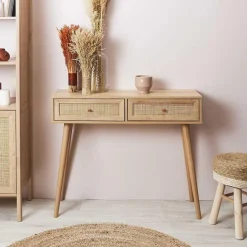 Console d'Entrée 2 Tiroirs en Bois