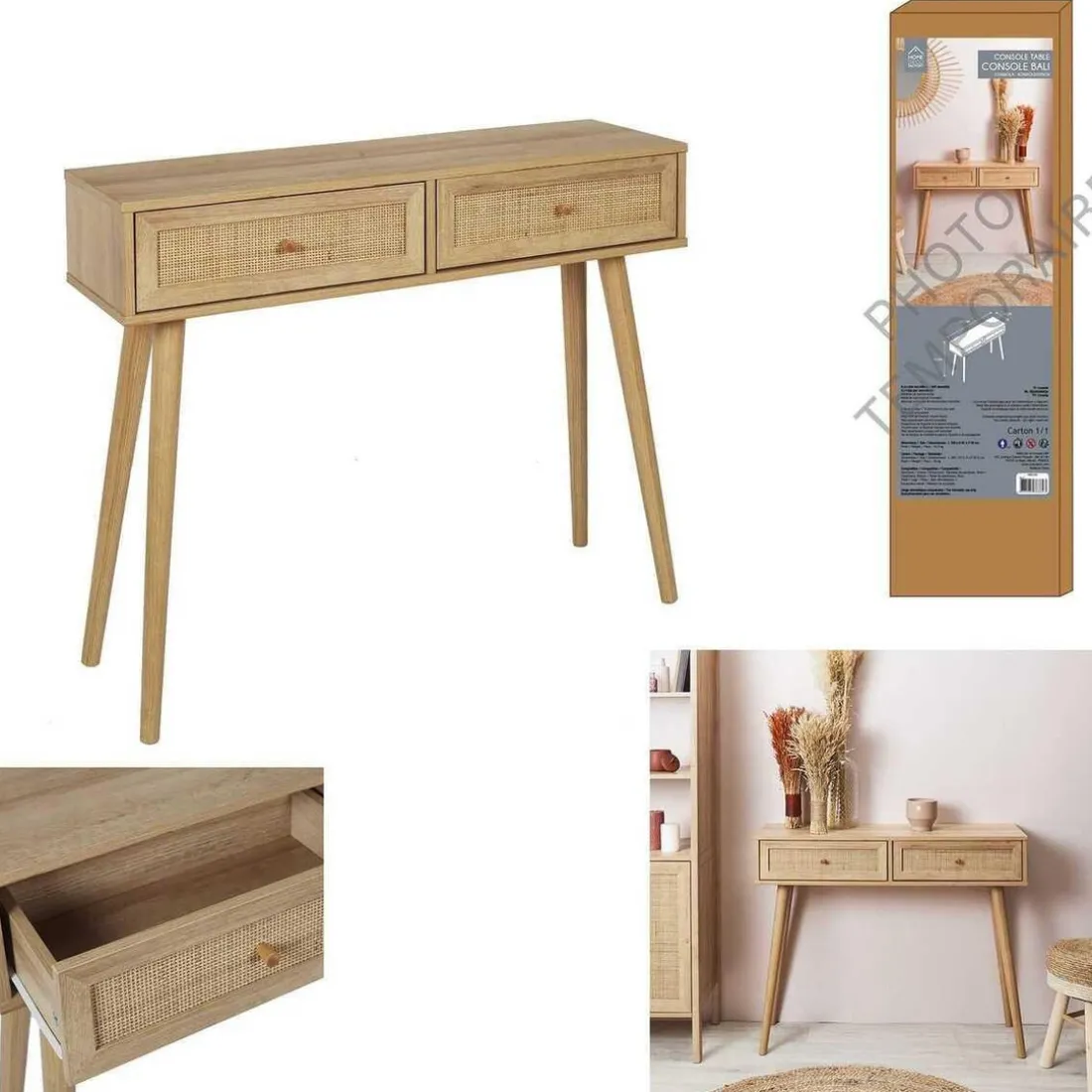 Console d'Entrée 2 Tiroirs en Bois