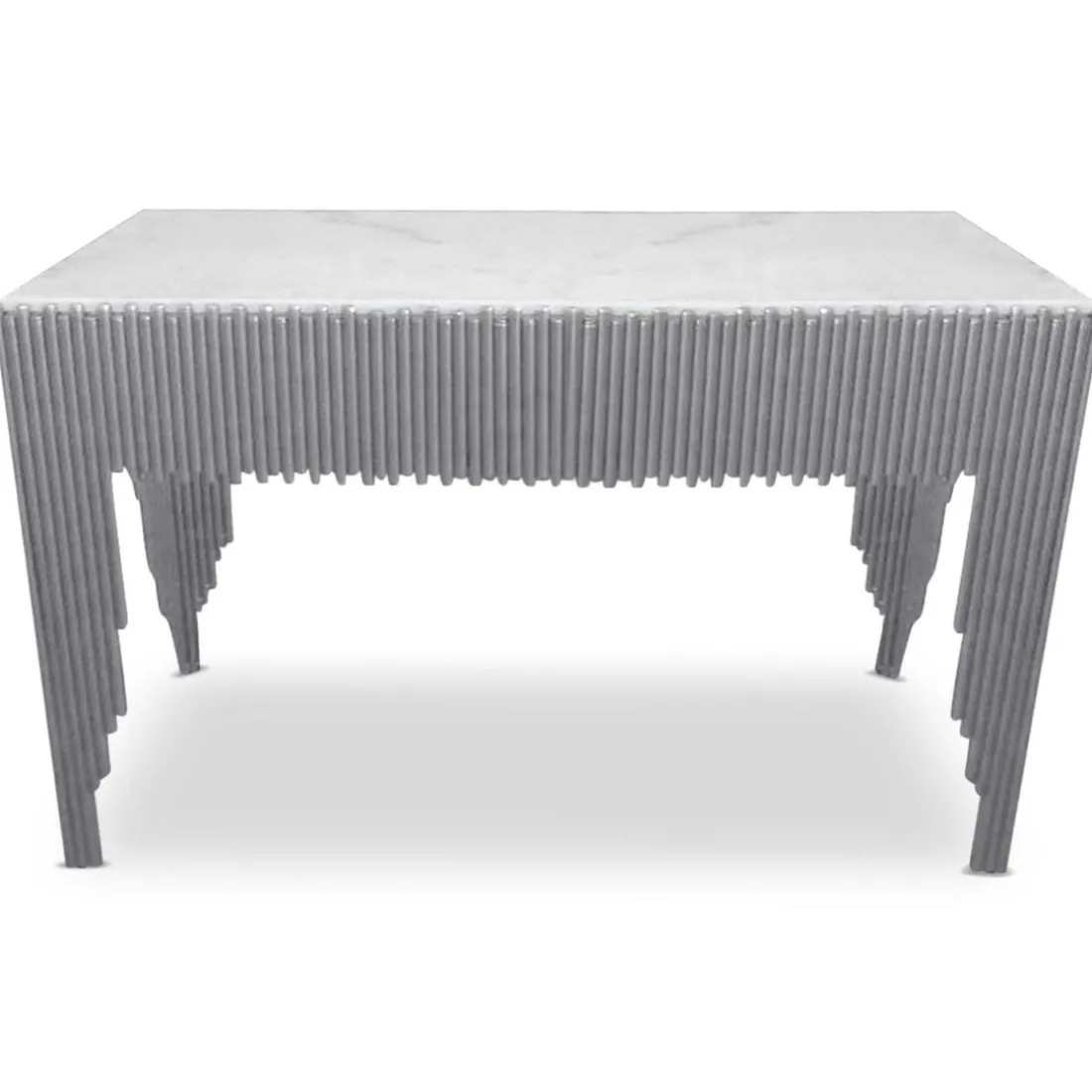 Console design GALANTINE Marbre Blanc pieds Argent
