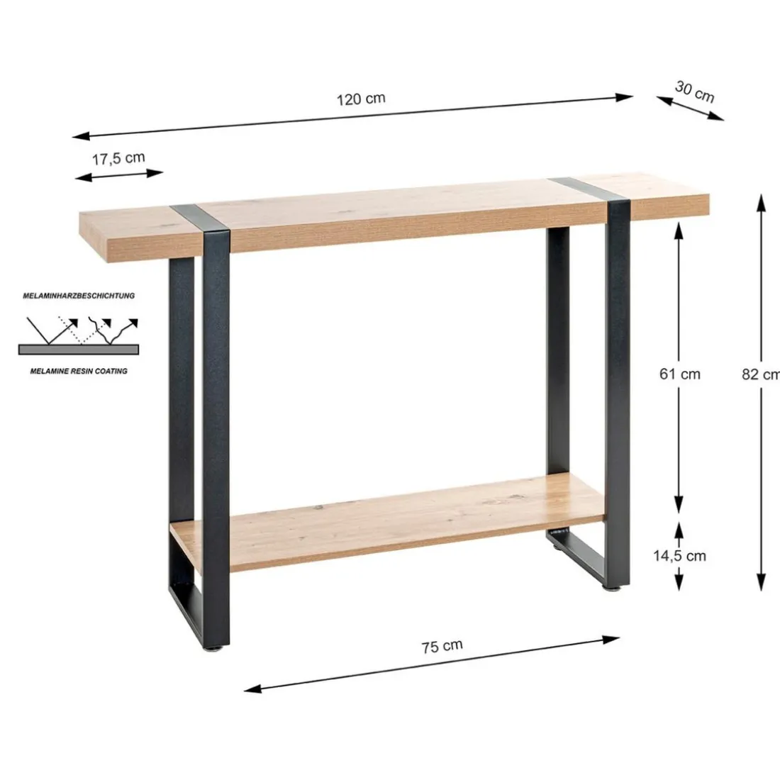 Console deux niveaux bois et métal