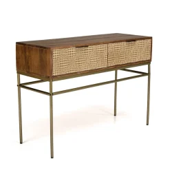 Console en bois de manguier 2 tiroirs motifs ethniques ALIX