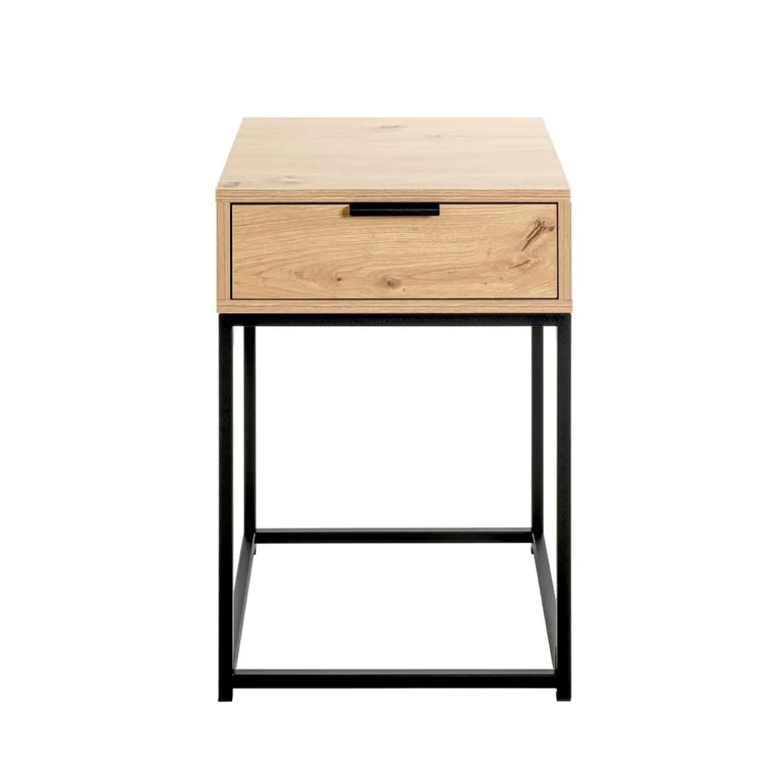Console en métal noir avec corps et tiroir chêne