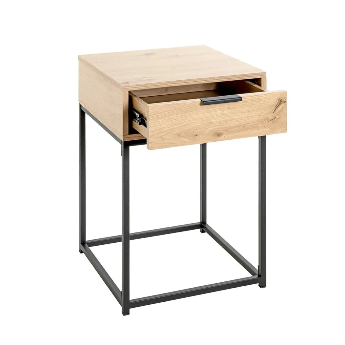 Console en métal noir avec corps et tiroir chêne