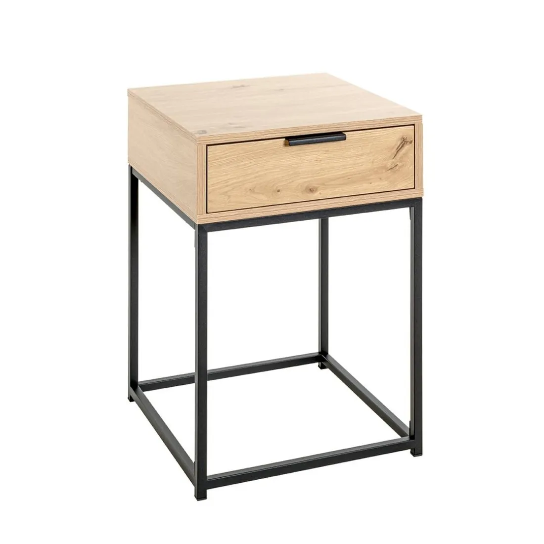 Console en métal noir avec corps et tiroir chêne