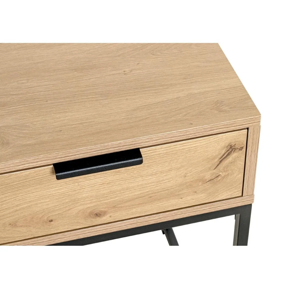 Console en métal noir avec corps et tiroir chêne