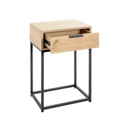 Console en métal noir avec tiroir et corps décor chêne