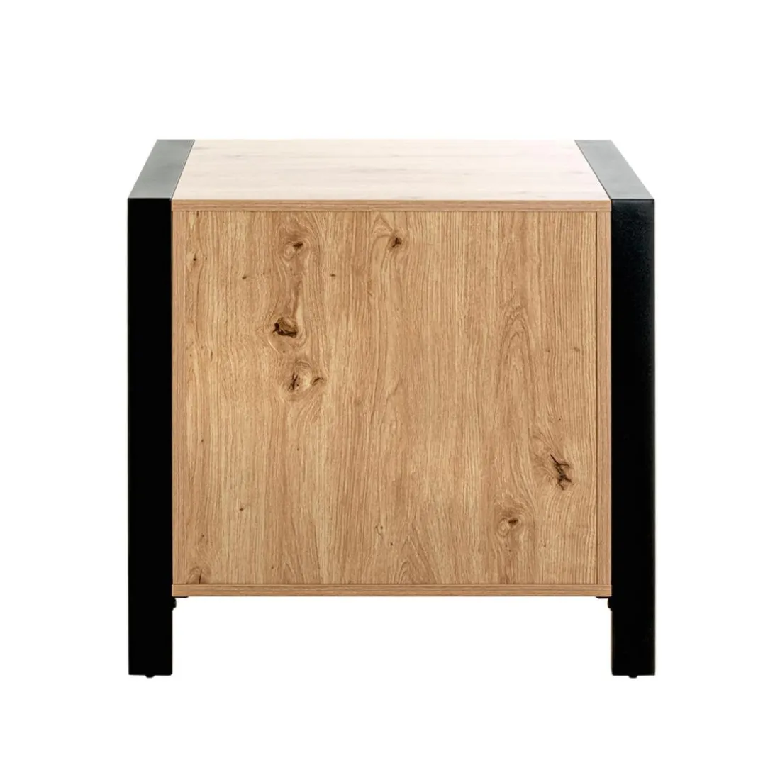 Console en métal noir avec 2 tiroirs décor chêne