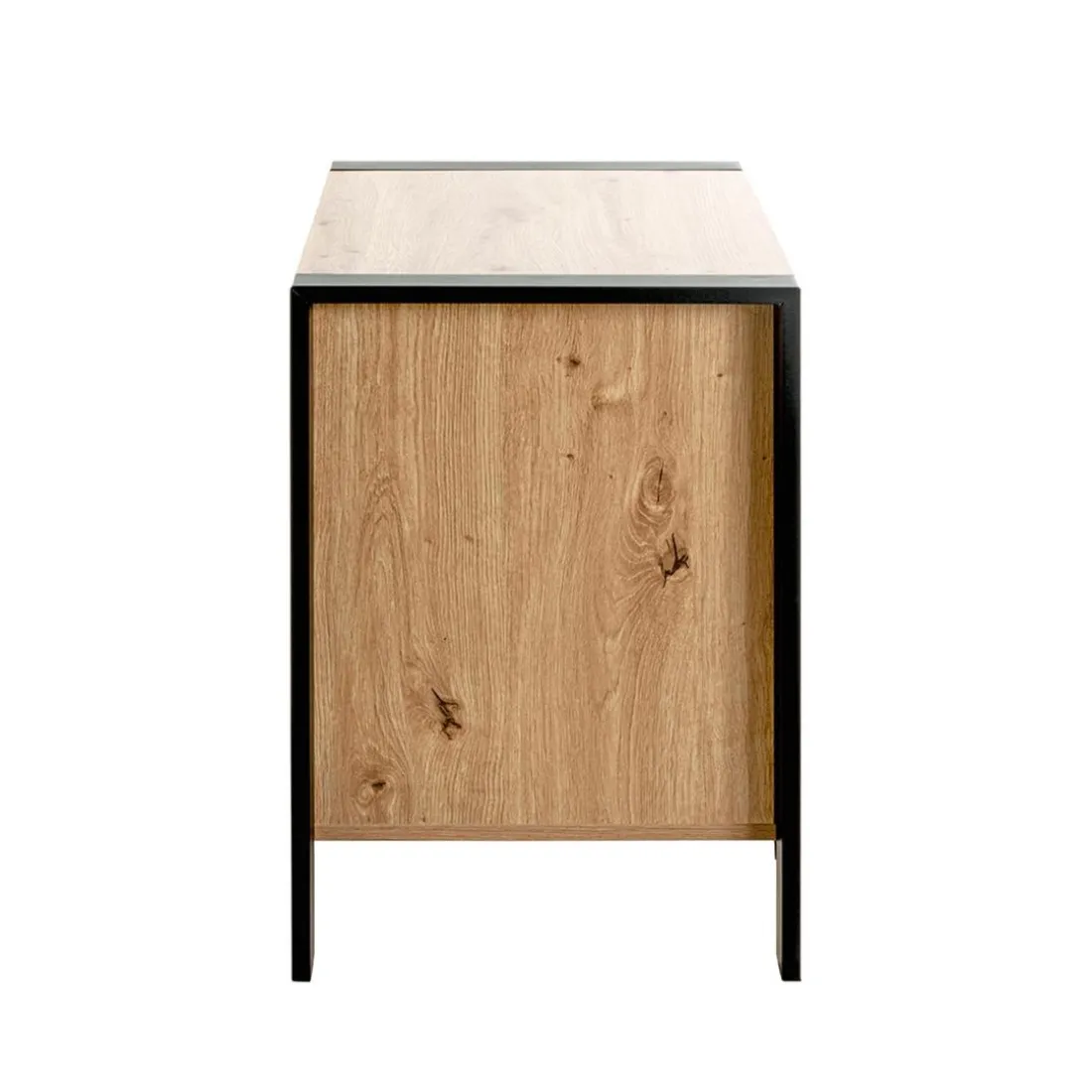 Console en métal noir avec 2 tiroirs décor chêne