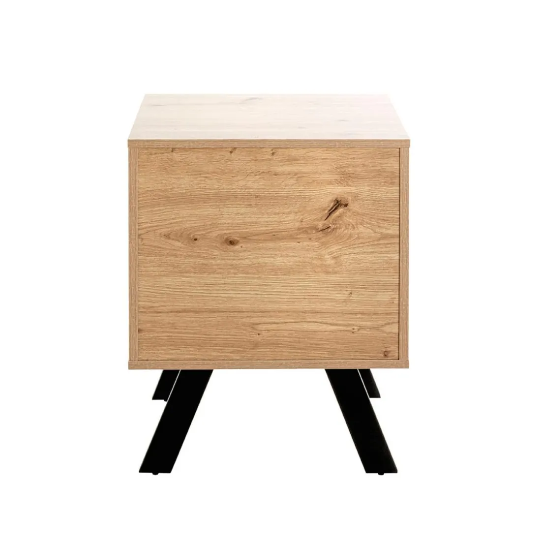 Console en métal noir avec corps et tiroir décor chêne