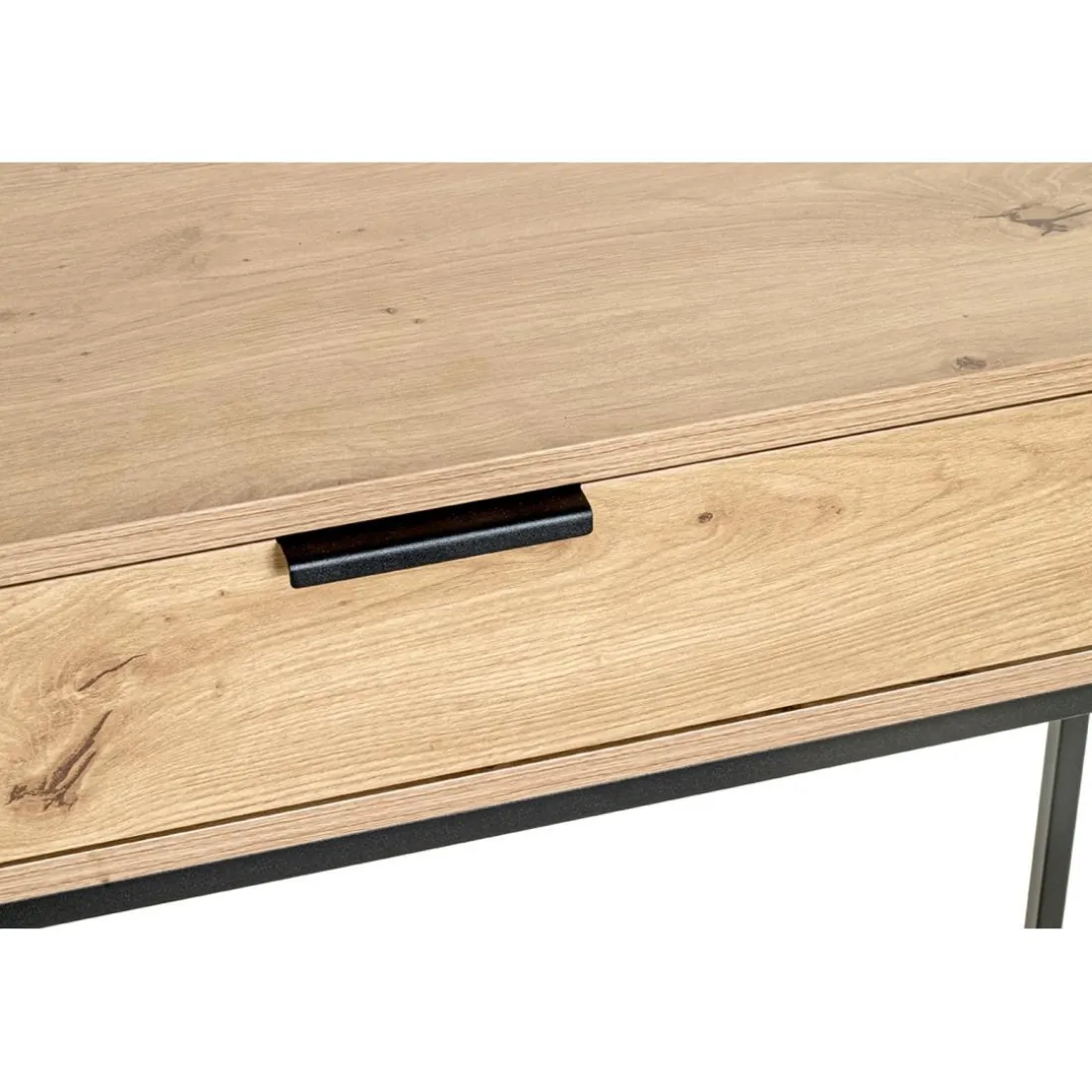 Console en métal noir tiroir décor chêne