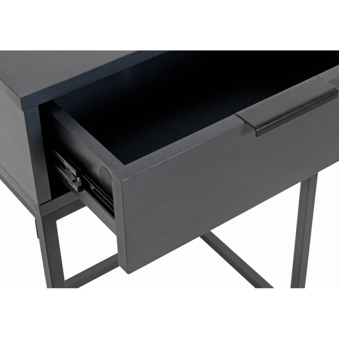 Console en panneau de particules avec décor en anthracite tube peint par poudrage en noir