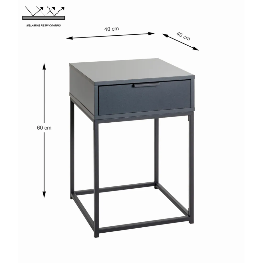 Console en panneau de particules avec décor en anthracite tube d'acier peint par poudrage en noir