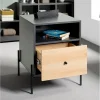 Console en tube d 'acier peint en noir par poudrage corps en MDF décor chêne naturel