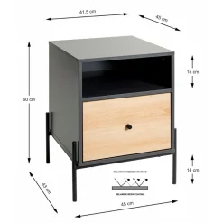 Console en tube d 'acier peint en noir par poudrage corps en MDF décor chêne naturel