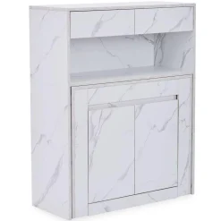 Console extensible avec rangement Fontano Effet marbre blanc