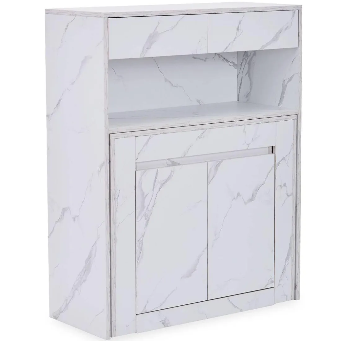 Console extensible avec rangement Fontano Effet marbre blanc