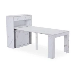 Console extensible avec rangement Fontano Effet marbre blanc