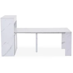 Console extensible avec rangement Fontano Effet marbre blanc