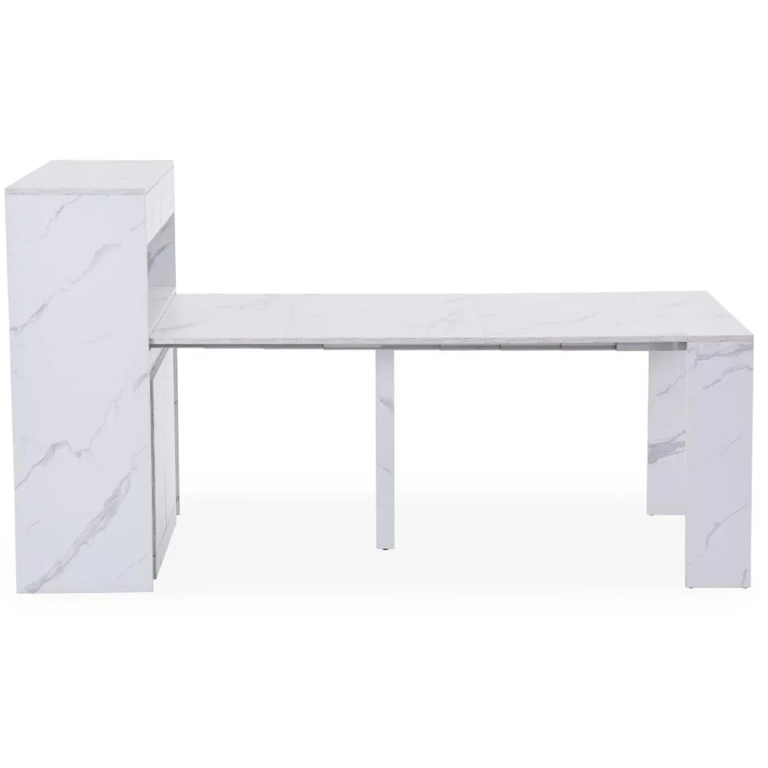 Console extensible avec rangement Fontano Effet marbre blanc