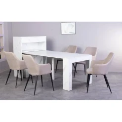 Console extensible avec rangement Fontano Effet marbre blanc